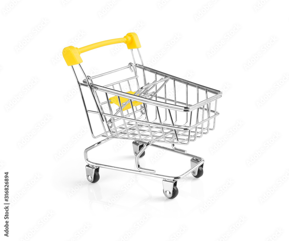 Mini toy trolley for shopping isolated