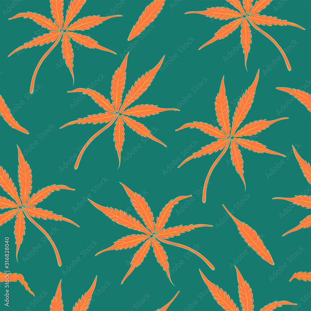 Bright Seamless Pattern with the Cannabis Leaves Bright Seamless Pattern with the Cannabis Leaves