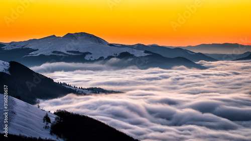 Fototapeta Naklejka Na Ścianę i Meble -  Splendid sunrise in the Carpathian Mountains. Bieszczady National Park. Poland.
