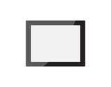 Realistic empty black horizontal picture frame isolated on white background.