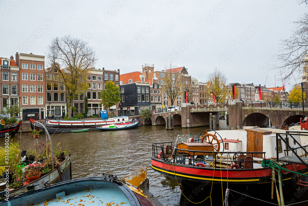 Amsterdam, view of the river and  buildings