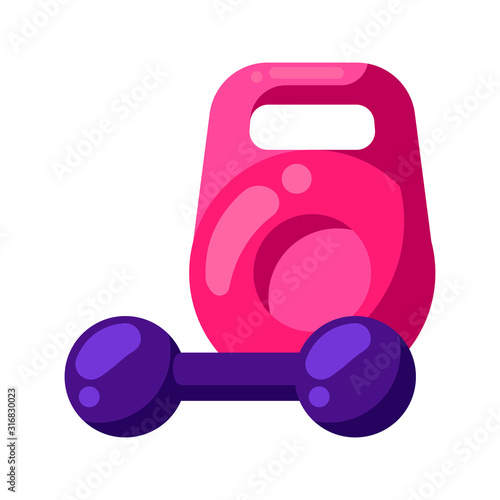 Icon of kettlebell and dumbbell in flat style.