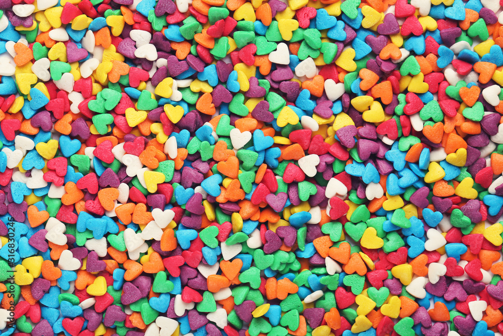 Background of colorful heart shaped sprinkles