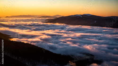 Fototapeta Naklejka Na Ścianę i Meble -  Splendid sunrise in the Carpathian Mountains. Bieszczady National Park. Poland.