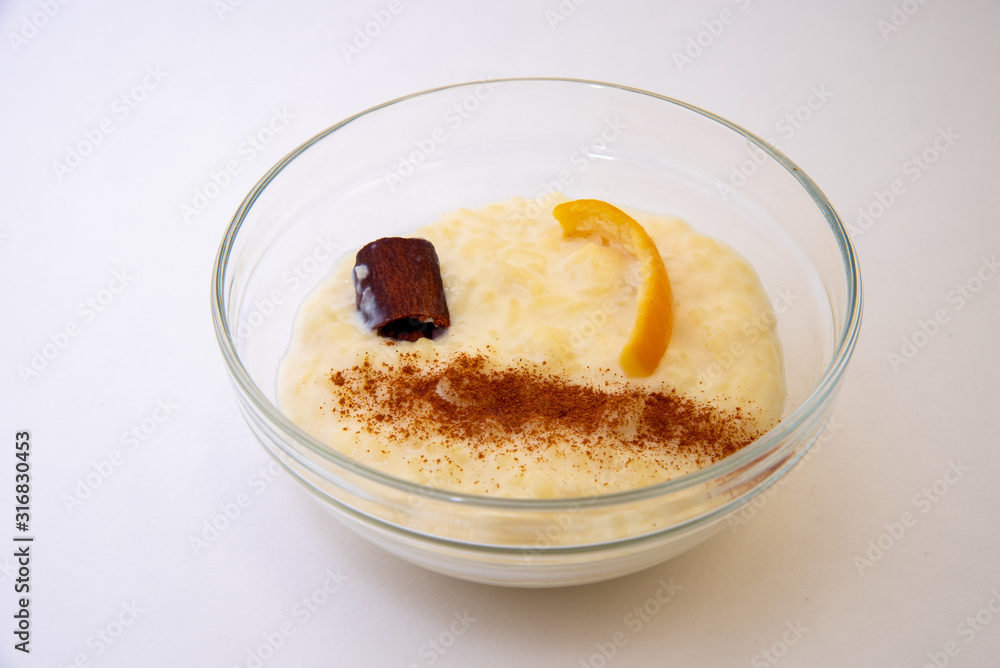 Rice pudding on a white background Rice pudding on a white background