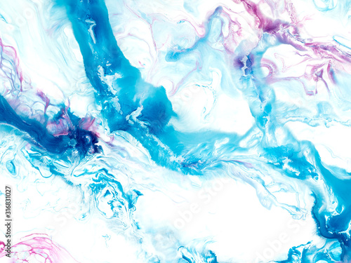 Abstract art painting in pink and blue colors, creative hand painted background, marble texture