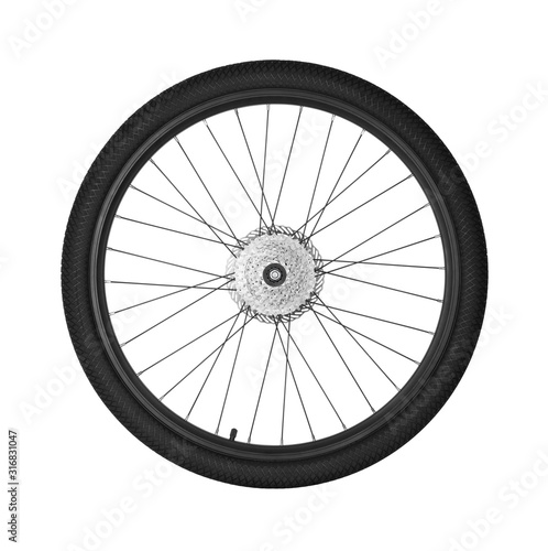 wheel of a mountain bike isolated on white background
