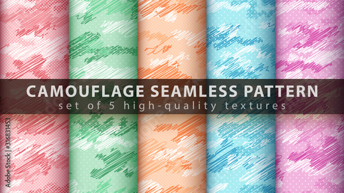 Set camouflage military seamless pattern