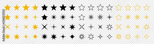 Stars collection. Star vector icons. Golden and Black set of Stars, isolated on transparent background. Star icon. Stars in modern simple flat style. Vector