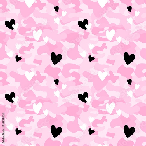 Repeated pink camouflage and hearts