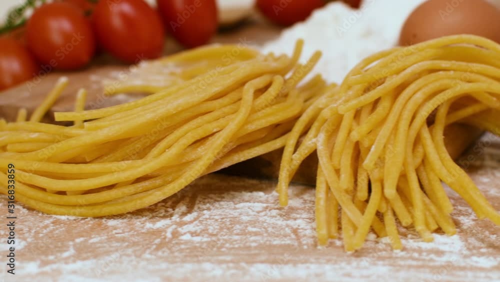 Bigoli, Italian fresh pasta with flour and eggs Bigoli, Italian fresh pasta with flour and eggs