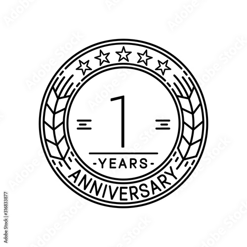 1 year anniversary logo template. 1st line art vector and illustration.