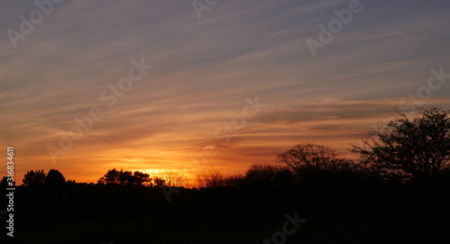 Winter sunset across west country moorland