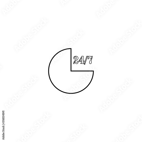 Open 24/7 Icon. Twenty four hours seven day service symbol. Logo design element