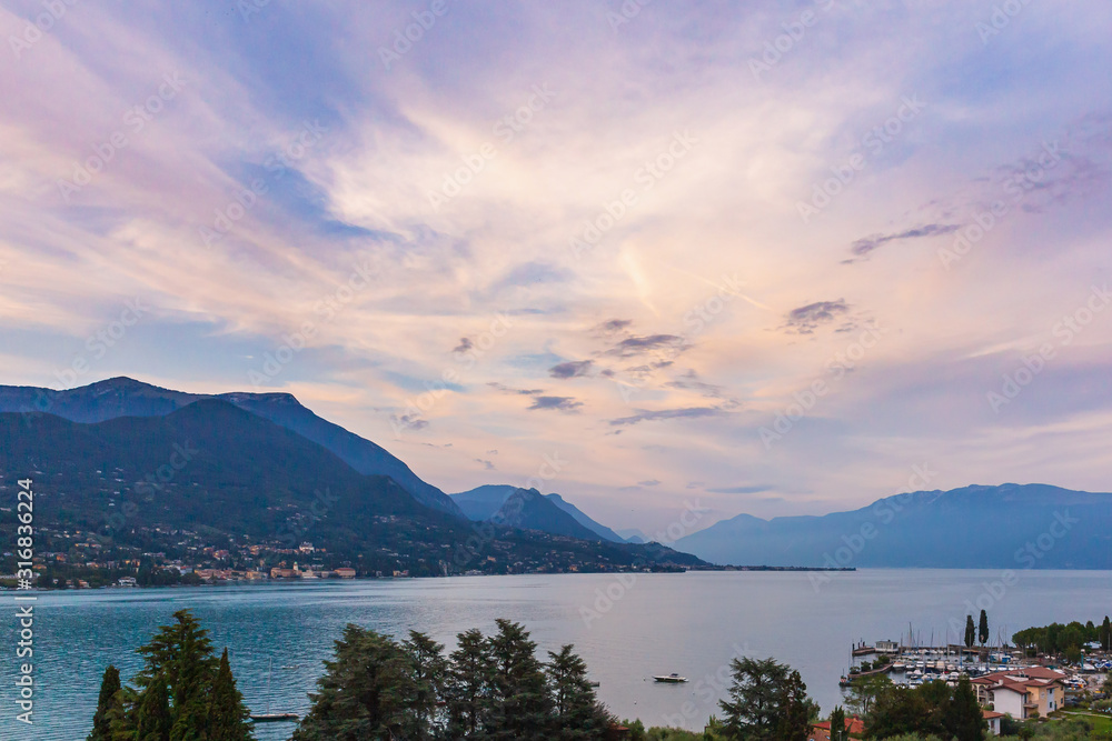 Portese, Italy, at Lake Garda during a beautiful sunset Portese, Italy, at Lake Garda during a beautiful sunset