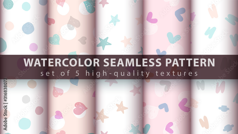 Obraz Watercolor seamless pattern set five items