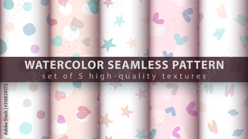 Obraz na płótnie Watercolor seamless pattern set five items