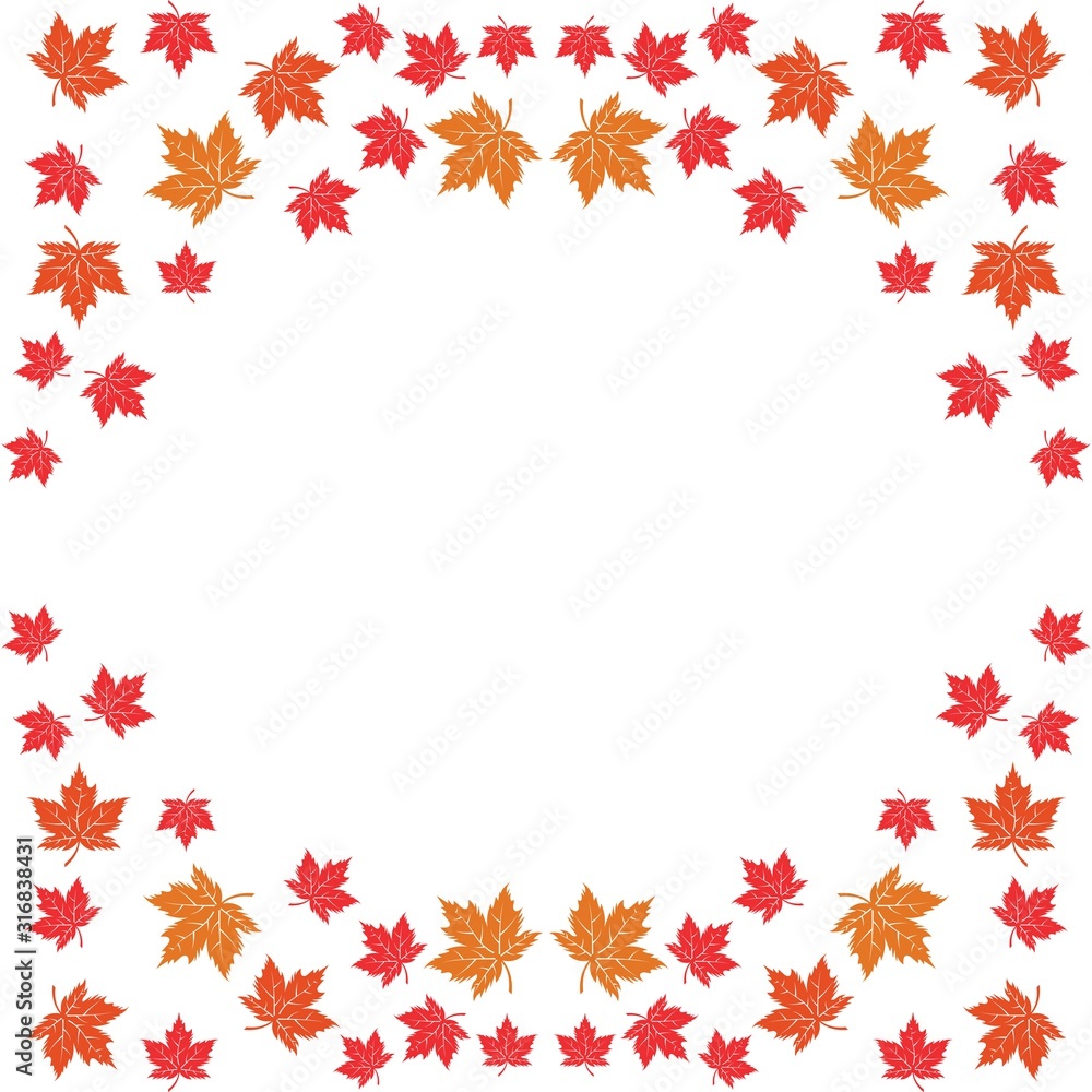 Vector illustration of autumn red, orange and yellow maple leaves on white background. Template for greeting card, poster, promotion, flyer, advertising, personal or company logo. Vector illustration of autumn red, orange and yellow maple leaves on white background. Template for greeting card, poster, promotion, flyer, advertising, personal or company logo.