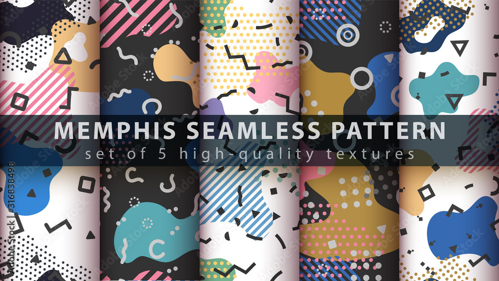 Memphis seamless pattern - set five items