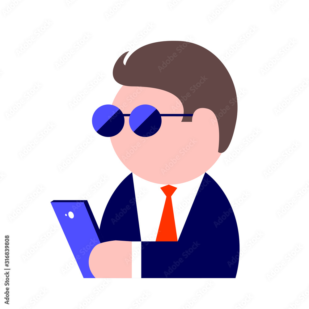 Drawing of a business modern man in sunglasses, a tie and with a smartphone. Drawing of a business modern man in sunglasses, a tie and with a smartphone.