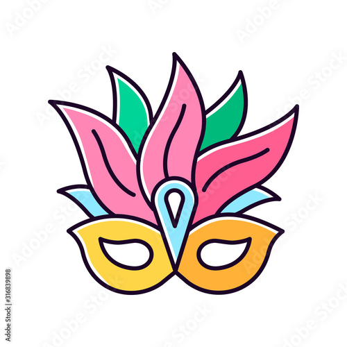 Masquerade mask yellow RGB color icon. Traditional headwear with plumage. Brazil ethnic festival. National holiday parade. Isolated vector illustration