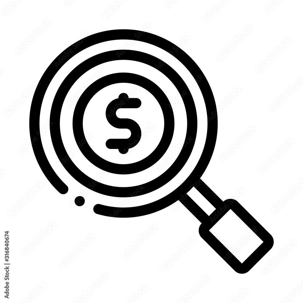 Magnifier Money Icon Vector. Outline Magnifier Money Sign. Isolated Contour Symbol Illustration Magnifier Money Icon Vector. Outline Magnifier Money Sign. Isolated Contour Symbol Illustration