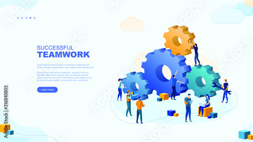 Trendy flat illustration. Successful teamwork page concept. Office workers planing business mechanism, analyze business strategy and exchange ideas.Template for your design works. Vector graphics.