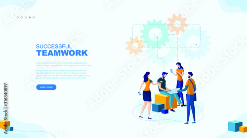 Trendy flat illustration. Successful teamwork page concept. Office workers planing business mechanism, analyze business strategy and exchange ideas.Template for your design works. Vector graphics. © Oleksandr