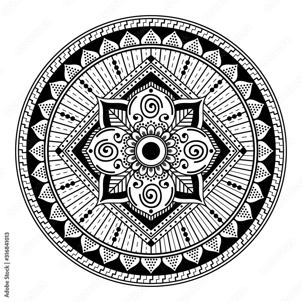 Decorative hand-drawn round pattern in the form of a mandala for laser cutting. Vector isolated on white.