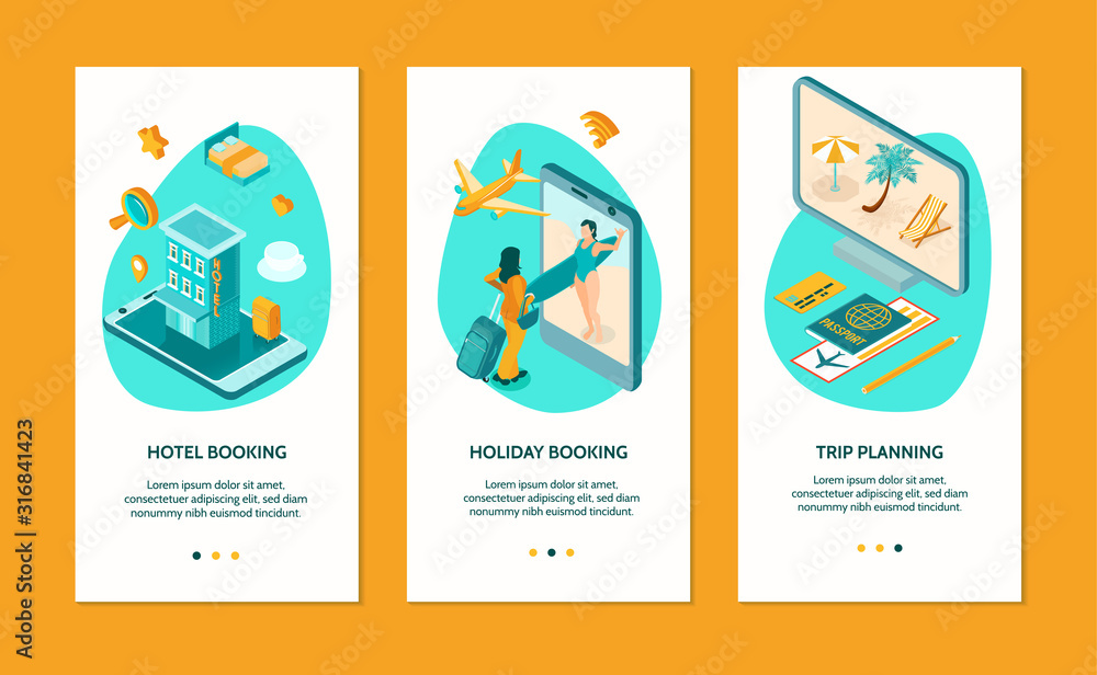 Booking Isometric Vertical Banners Booking Isometric Vertical Banners
