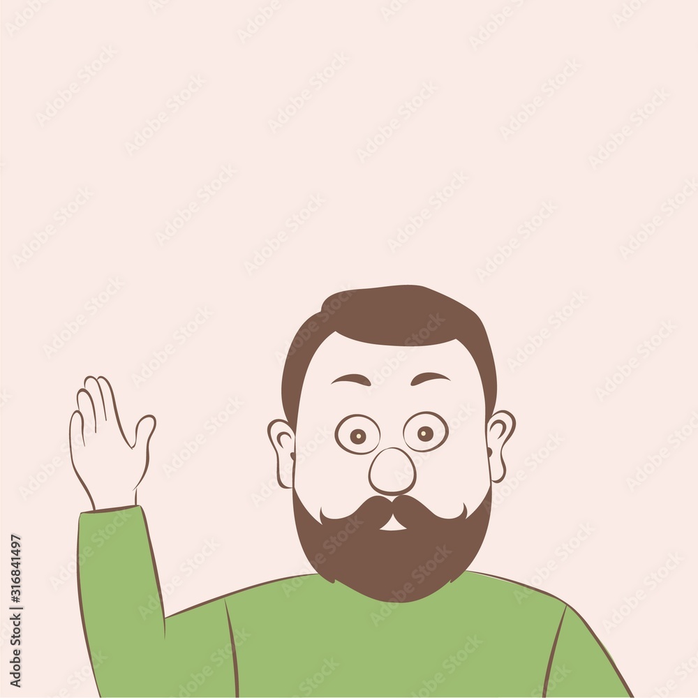 Vector illustration portrait attractive men,the man held up his hand,cartoon design. Vector illustration portrait attractive men,the man held up his hand,cartoon design.