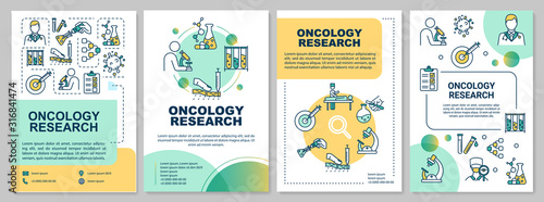 Oncology research brochure template. Cancer laboratory examinations. Flyer, booklet, leaflet print, cover design with linear icons. Vector layouts for magazines, annual reports, advertising posters