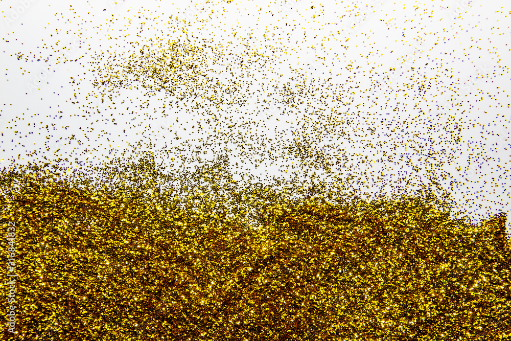a composition with  beautiful gold glitter. Background and texture of gold glitter. Luxury gold glitter sparkle shining texture background