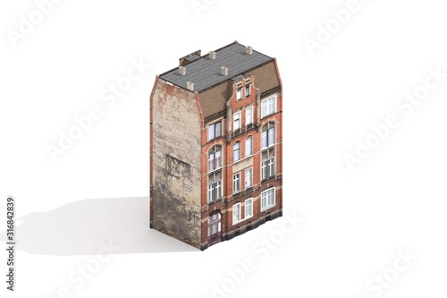 Apartment House 3d Model Rendered on White Background