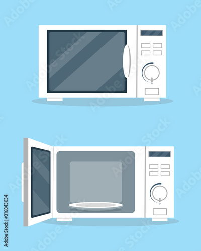 Microwave ovens with open and closed door