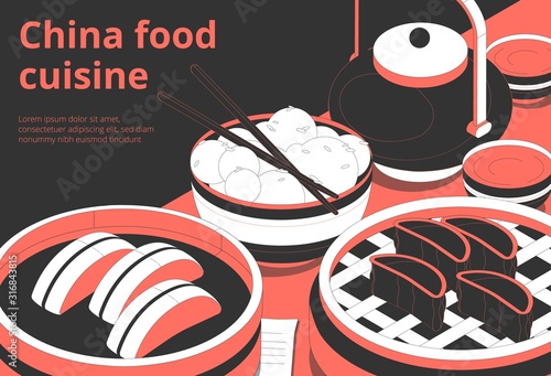 Chinese Food Isometric Banner 