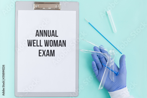 Bild auf Leinwand Flat lay: annual well woman exam, cervix cancer control