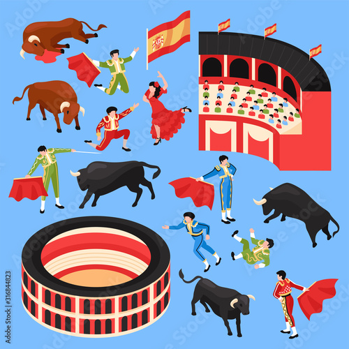 Isometric Bullfight Stadium Set