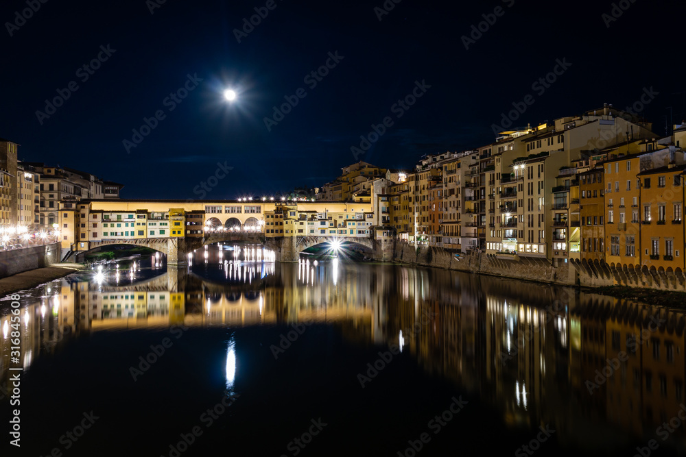 Ponte Vecchio at Night under Moonlight