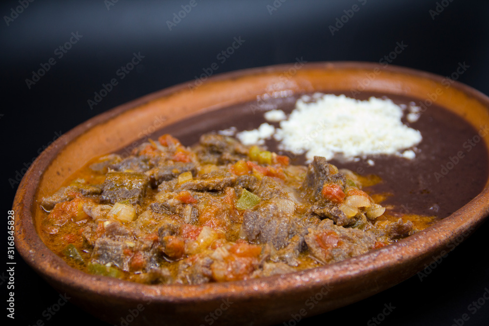 Mexican beef breakfast and refried black beans Mexican beef breakfast and refried black beans