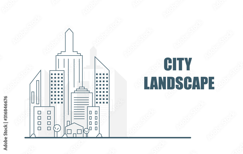 City landscape template. Thin line City landscape. Vector