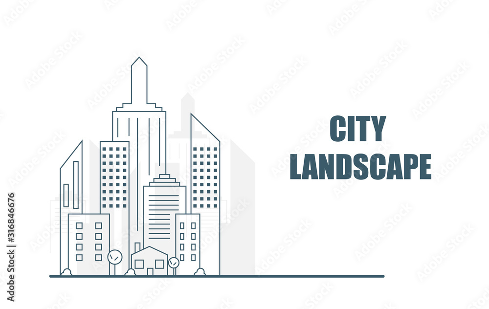 Fototapeta premium City landscape template. Thin line City landscape. Vector