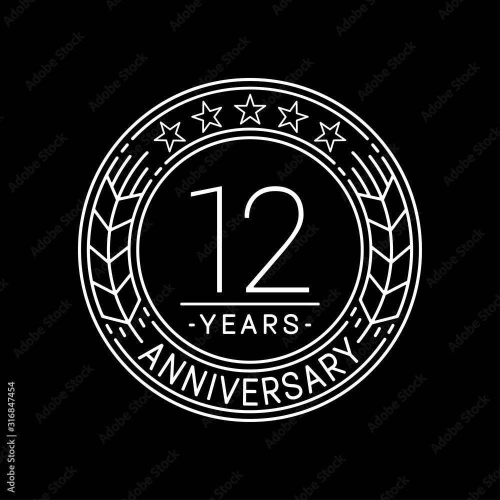 12 years anniversary logo template. 12th line art vector and illustration. 12 years anniversary logo template. 12th line art vector and illustration.
