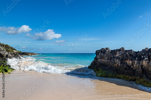 Rock formations on the coast, at Elbow Beach on the island of Bermuda