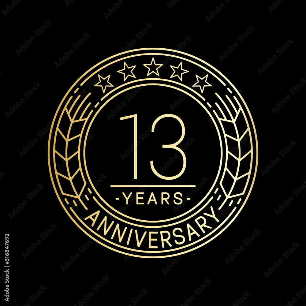 13 years anniversary logo template. 13th line art vector and illustration.
