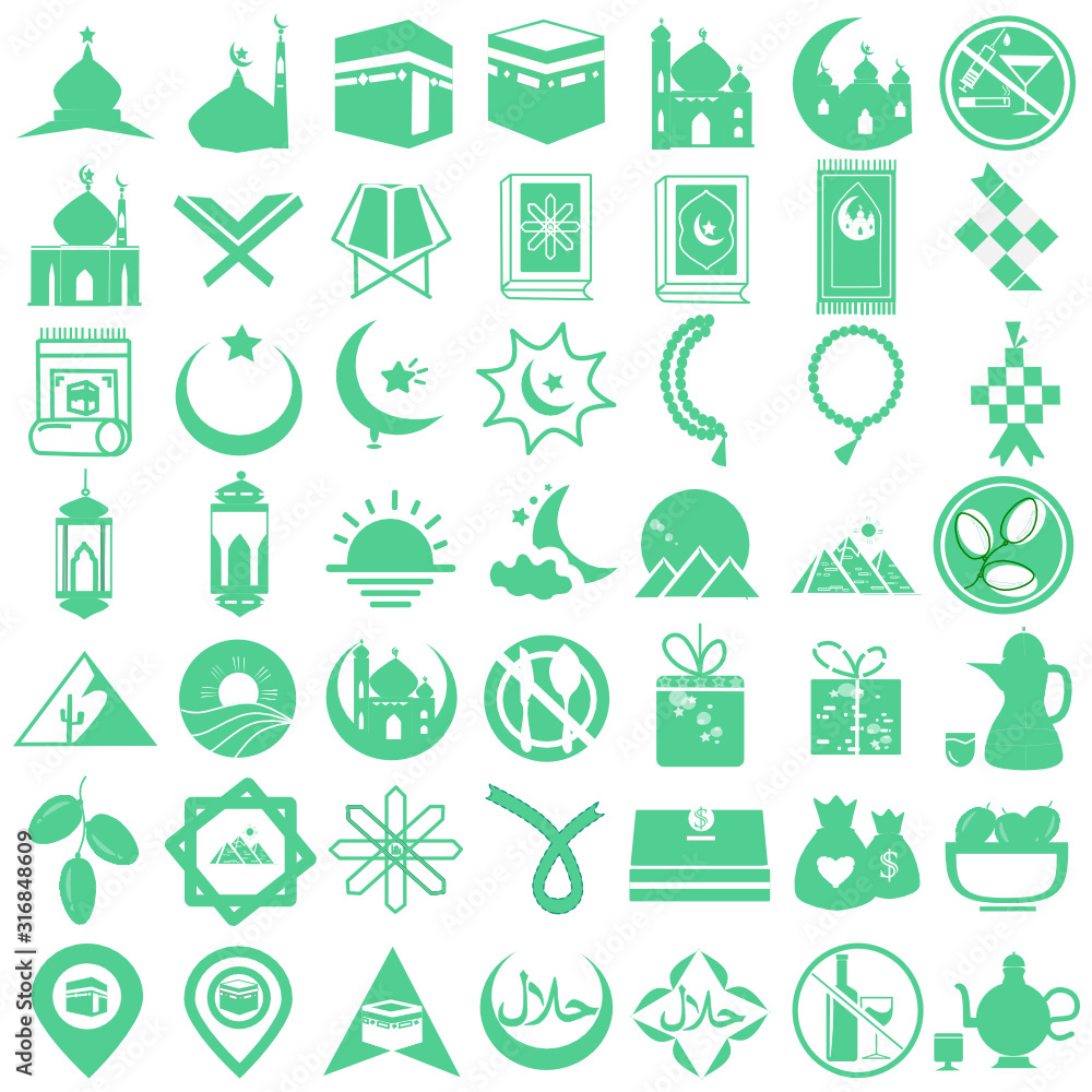Popular Green Islamic Line Art Icons Set. Ramadan Kareem Line Vector Icons. Islamic line icons. Included the icons as Muslim, pray, mosque, religion and more. Set of Islamic Icon, Eid Mubarak for web Popular Green Islamic Line Art Icons Set. Ramadan Kareem Line Vector Icons. Islamic line icons. Included the icons as Muslim, pray, mosque, religion and more. Set of Islamic Icon, Eid Mubarak for web