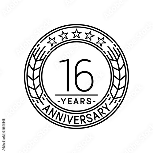 16 years anniversary logo template. 16th line art vector and illustration.