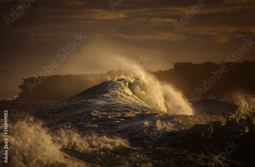 Crashing wave at sunset, Sydney Australia