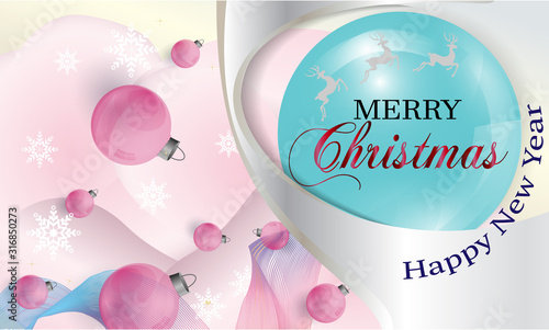Merry christmas and Happy New Year  design background  with Christmas balls. vector illustration.