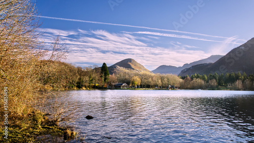 Panoramic view of the lake of Lourdes, France. photo